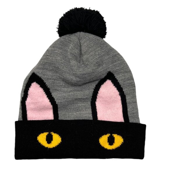 NWOT Adopt Don't Shop PETA Cat Ear Beanie With Pom Pom - Picture 2 of 7